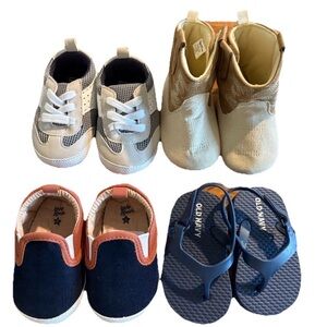 4 Pair Baby Shoes Bundle Cowboy Boots Tennis Shoes Slip On Flip Flops 6 to 12 Mo